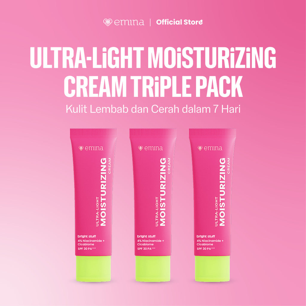 NEW! Emina Bright Stuff Ultra-Light Moisturizing Cream 20 ml - Pelembab Wajah Mencerahkan, Mengandung SPF 30 PA+++, Melindungi dari Sinar UV, Melembapkan, Cepat Meresap, Cerah Instan, Menyamarkan Noda Hitam, Cocok untuk Semua Jenis Kulit