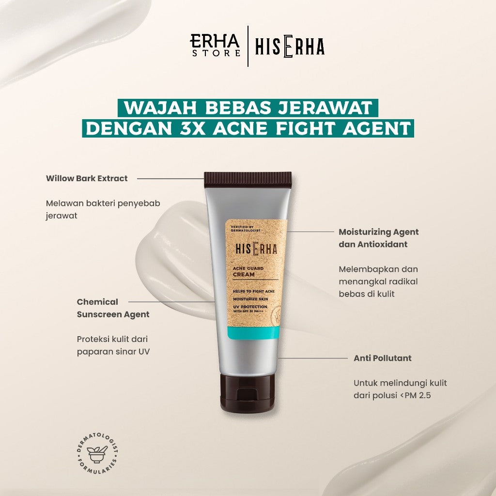 [Clearance Sale] is Erha Acne Guard Cream 20g – Sunscreen Pelembap Wajah Pria SPF30/PA+++