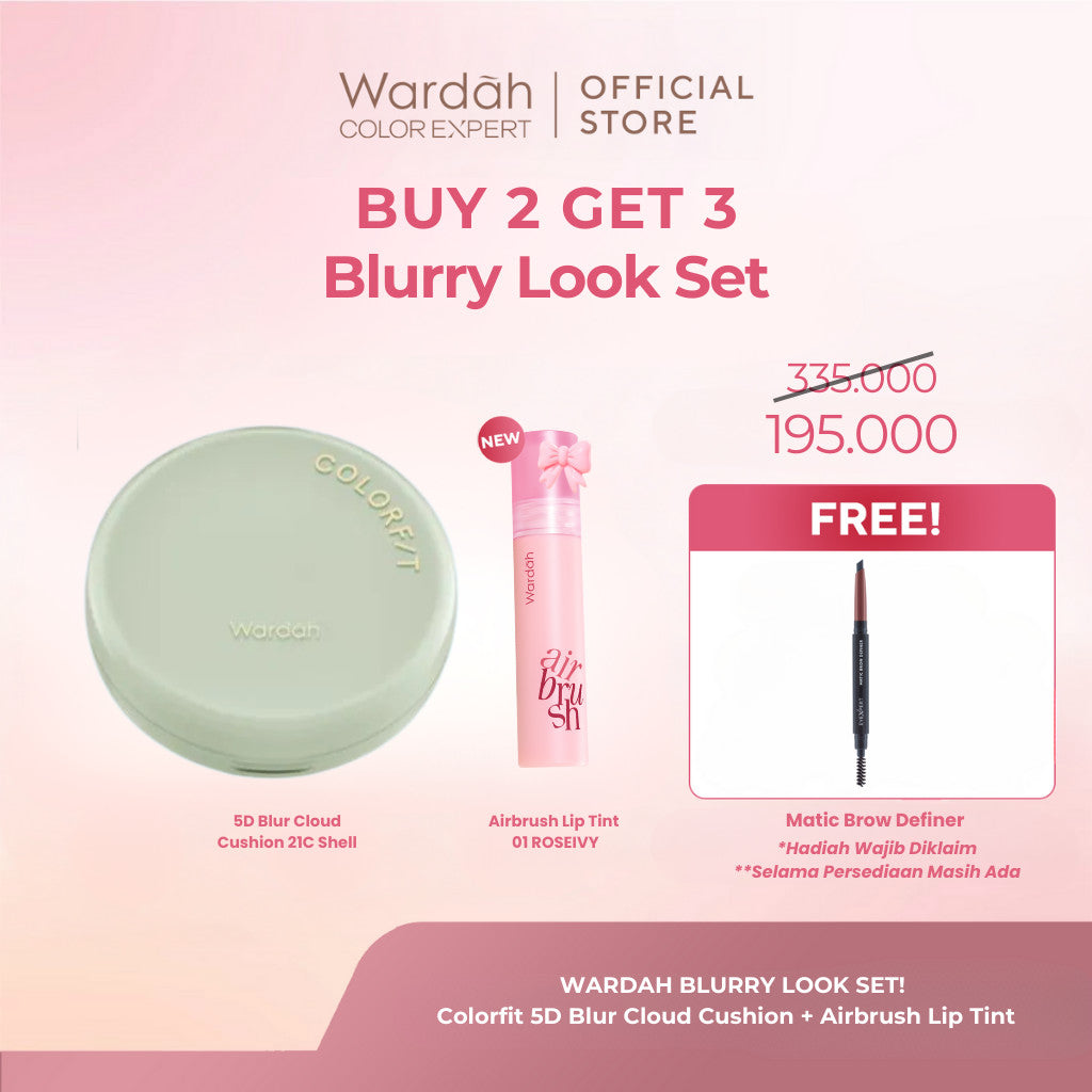 WARDAH Colorfit 5D Blur Cloud Cushion Matte Finish Tahan Lama Hingga 18 Jam - SPF 50 PA+, Nano-Hyaluron, dan CICA Menyamarkan Pori & Tekstur Wajah Menyatu Dengan Kulit Non Comedogenic - Tahan Lama dengan Bedak - Makeup
