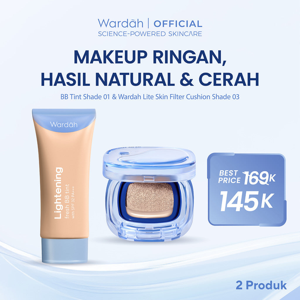 [NEW BUNDLE] Wardah Lite Skin Filter Cushion 11 g - Makeup Ringan Tahan 8 Jam Flawless Coverage Powder Foundation Glad Setting BB Cream Soft Satin & Glow | Two Way Cake, Loose Powder, Micellar Water, Airbrush Lip Tint | Light+ | Light Plus | Lightplus
