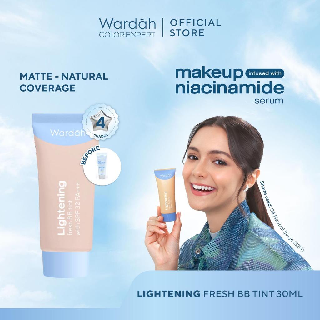 WARDAH Lightening Fresh BB Tint 30ml - Base Makeup Super Ringan yang Diformulasikan dengan SPF 32 PA+++ dan Serum Niacinamide Untuk Hasil Makeup Flawless dan Cerah - Foundation - Makeup
