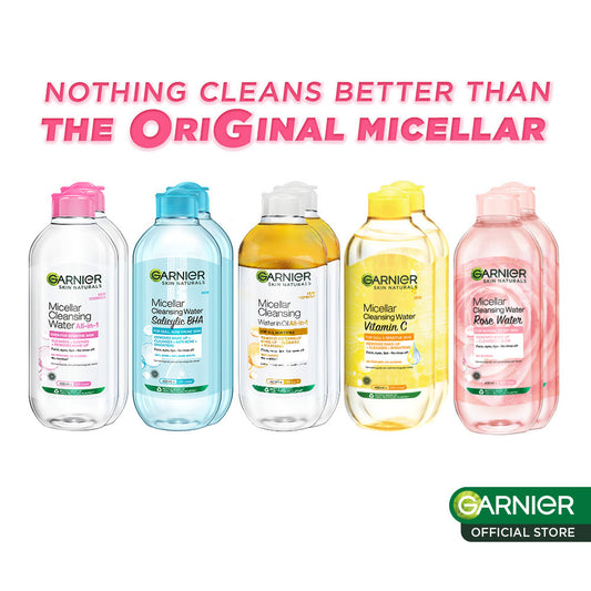 (PAKET HEMAT) Garnier Micellar x2 400ml + Bright Complete Kit - Serum 30 ml + Overnight Serum 30ml + Night Cream 50ml + Day Cream 50ml + Sunscreen