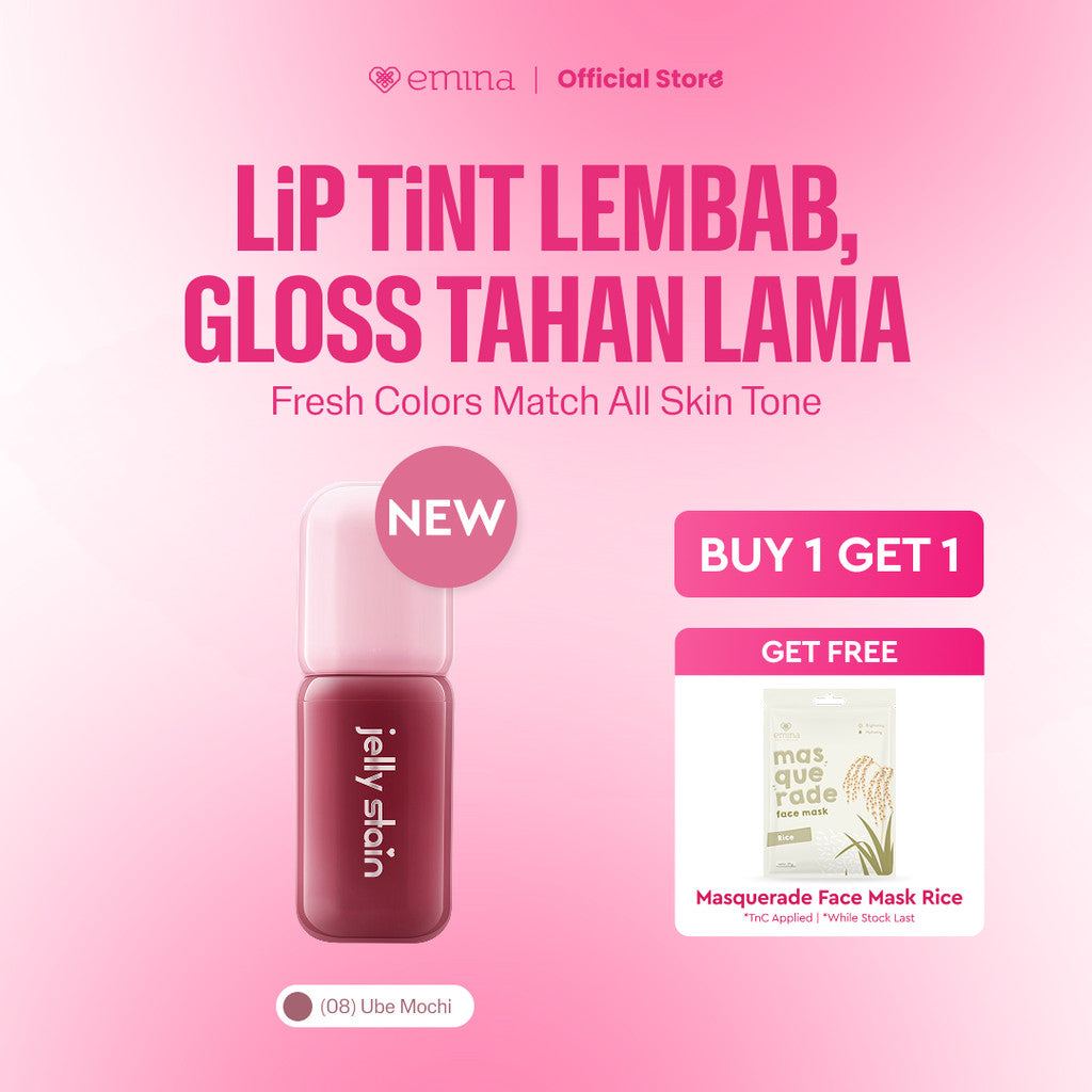 [BUY 1 GET 1] Emina Jelly Stain FREE Sheetmask - Lip Tint Korea Glossy Ombre Tahan 12 Jam Ringan Longlasting Transferproof SPF 25 Vitamin E Makeup Lip Stain Lembab Lipgloss Lip Matte Lipstick Lip Care Anak Sekolah