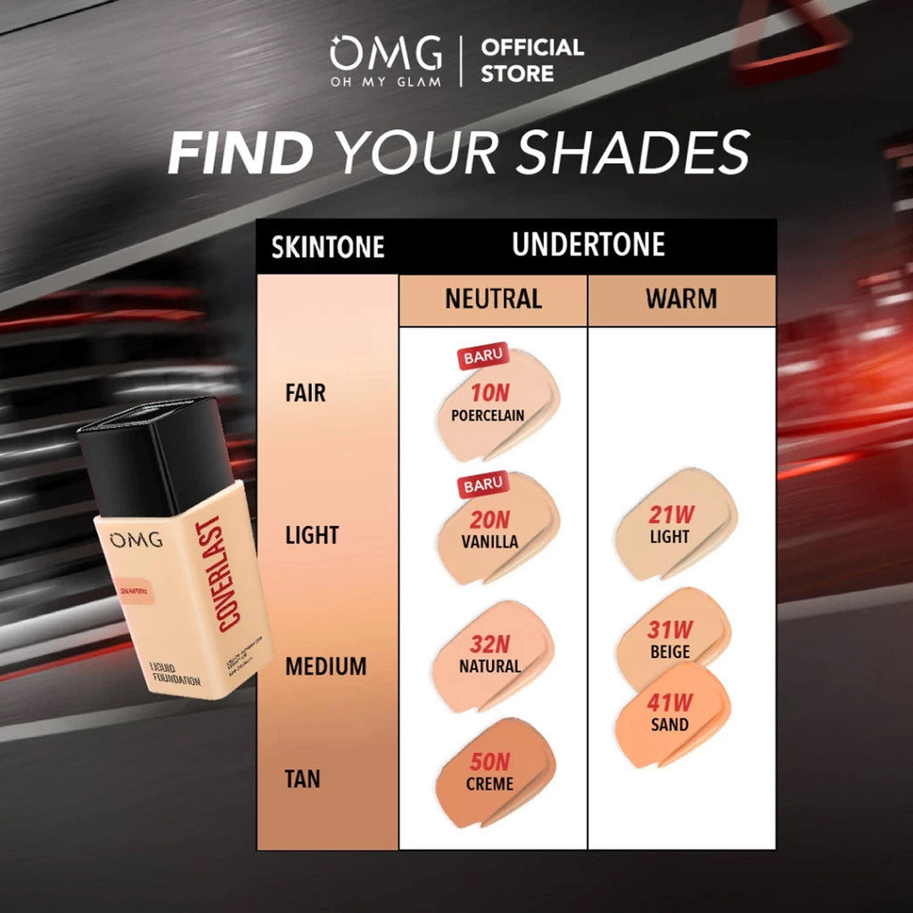 OMG Coverlast Liquid Foundation Oh My Glam Alas Bedak Cair 25ml Tahan Lama
