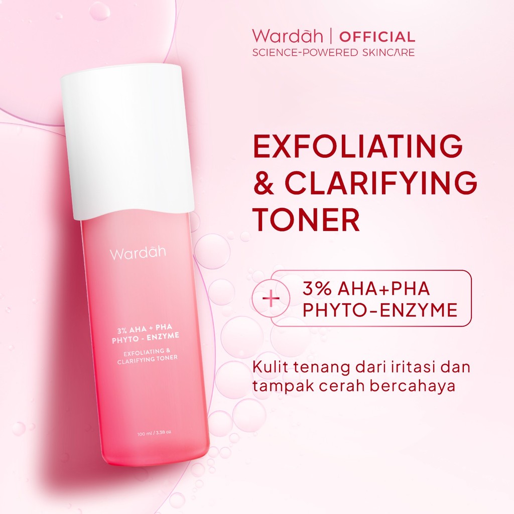 NEW! Wardah 3% AHA-PHA Phyto-Enzyme Exfoliating & Clarifying Toner 100 ml-Mengangkat Sel Kulit Mati, Mencerahkan dan Melembukan Kulit Tanpa Sensasi Cekit-Cekit dan Tanpa Sensasi Terbakar - Skincare