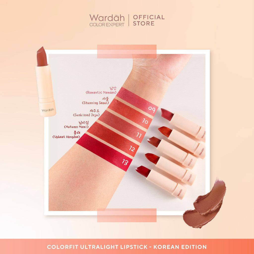 [LIPSTICK ALA KOREA] WARDAH Colorfit Ultralight Matte Lipstick - Korean Limited Edition Shade 09-13 - Lipstick Tahan Lama Hingga 8 Jam -Dilengkapi Vtamin E -Ringan dan Lembut di Bibir-Makeup-Lipstik Tahan Minyak 24 Jam-Lipstik Tasya-Lip Cream-Lip Matte