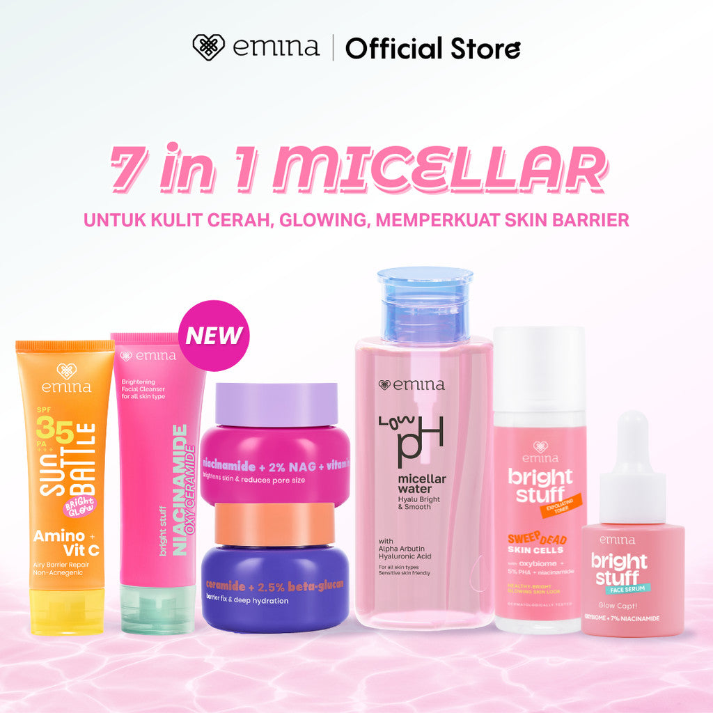 [SPECIAL 11.11] [BRIGHT GLOW SET] Emina Bundle All in 7in1 Face Wash + Exfo Toner + Toner + Serum + Moisturizer Gel + Brightening + Sunscreen Low pH Micellar Water Bright Smooth