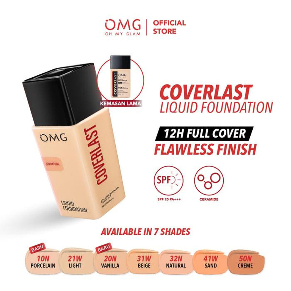 OMG Coverlast Liquid Foundation Oh My Glam Alas Bedak Cair 25ml Tahan Lama