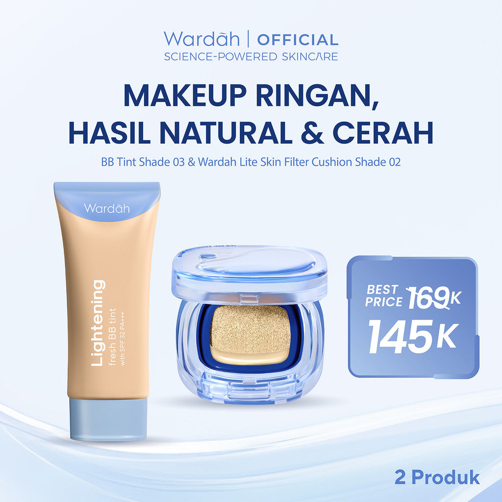 [NEW BUNDLE] Wardah Lite Skin Filter Cushion 11 g - Makeup Ringan Tahan 8 Jam Flawless Coverage Powder Foundation Glad Setting BB Cream Soft Satin & Glow | Two Way Cake, Loose Powder, Micellar Water, Airbrush Lip Tint | Light+ | Light Plus | Lightplus