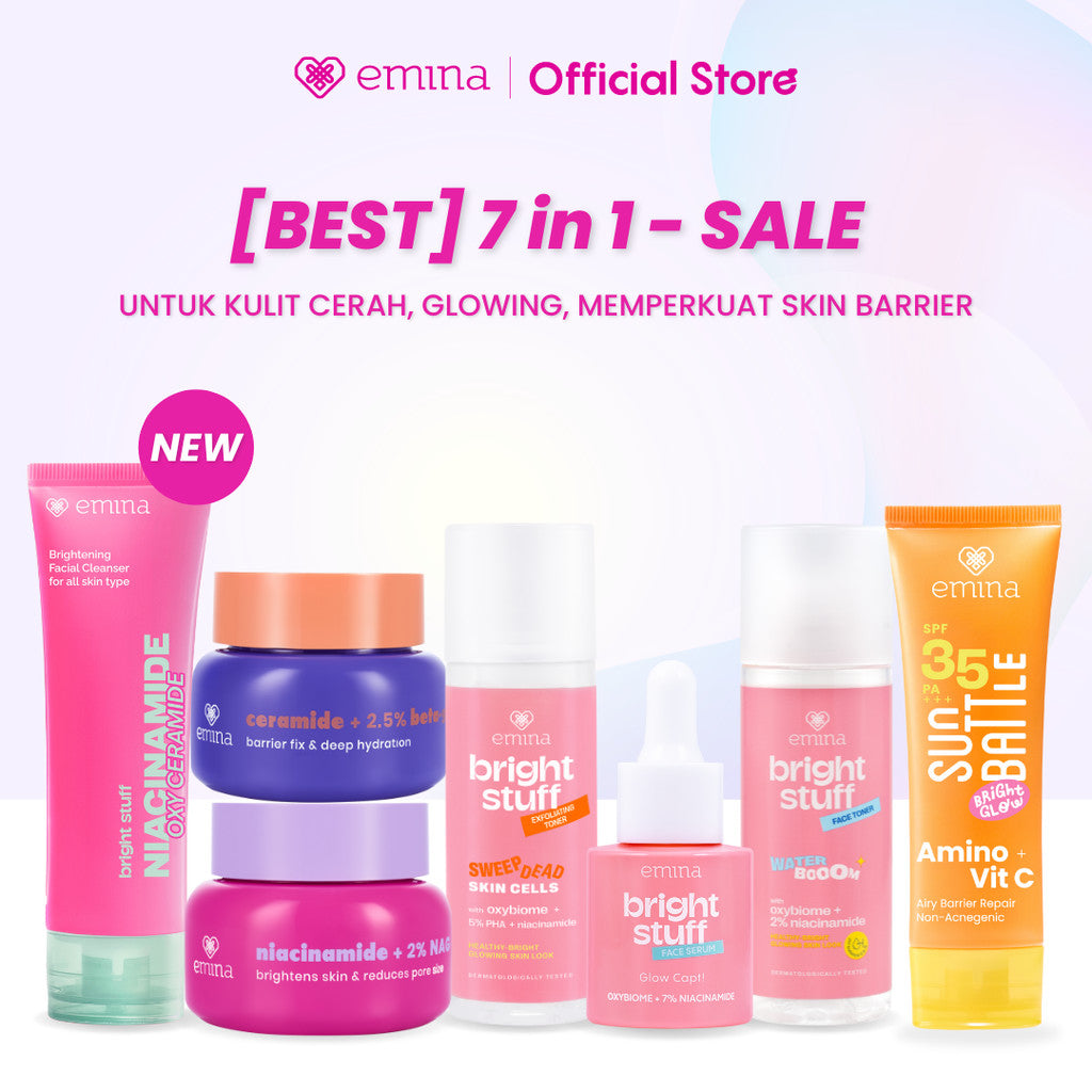 [SPECIAL 11.11] [BRIGHT GLOW SET] Emina Bundle All in 7in1 Face Wash + Exfo Toner + Toner + Serum + Moisturizer Gel + Brightening + Sunscreen Low pH Micellar Water Bright Smooth