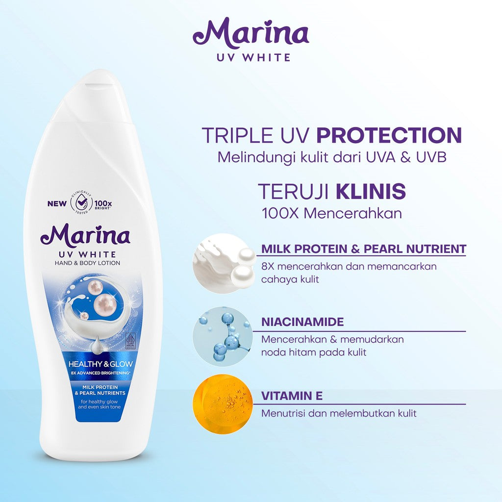 Marina Hand Body Lotion UV White - Healthy & Glow [185ml / 3pcs] - Exp : 05.2028