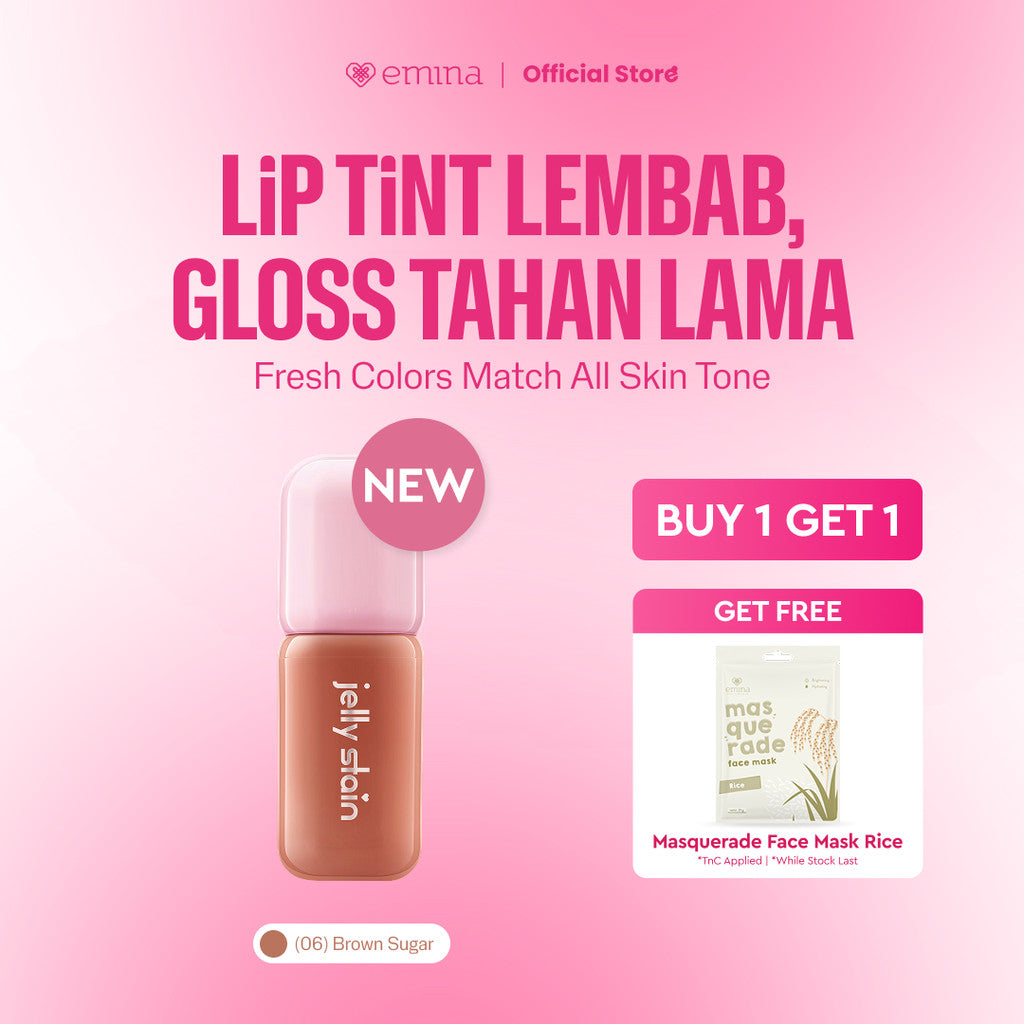[BUY 1 GET 1] Emina Jelly Stain FREE Sheetmask - Lip Tint Korea Glossy Ombre Tahan 12 Jam Ringan Longlasting Transferproof SPF 25 Vitamin E Makeup Lip Stain Lembab Lipgloss Lip Matte Lipstick Lip Care Anak Sekolah