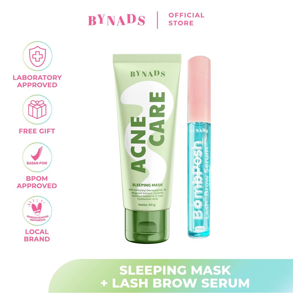 [BOMBPOSH x ACNE CARE] Bynads Bombposh Lash and Brow Serum x Acne Care Sleeping Mask with Salicyloyl Decapeptide-10 3in1 SleepingMask Twin Pack by Bynads