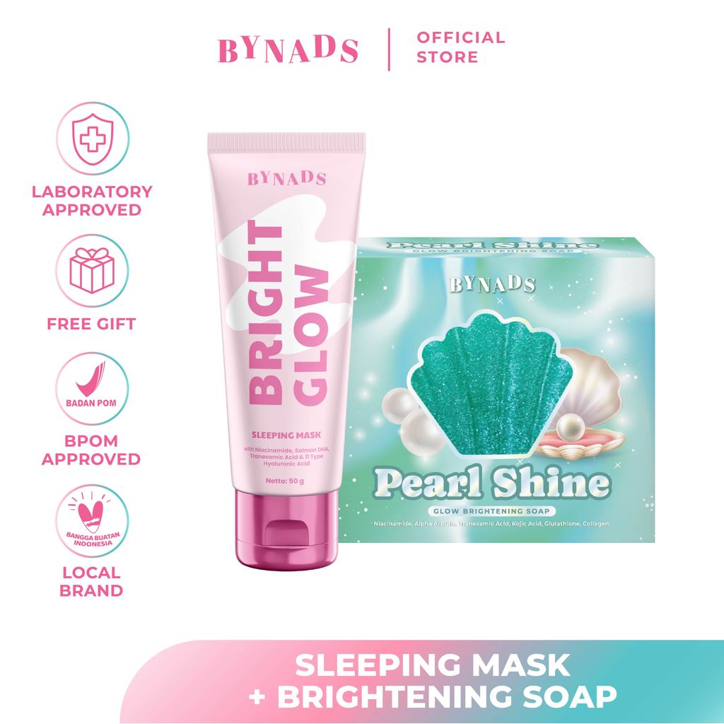 [BRIGHT GLOW x PEARL SHINE] Bynads Pearl Shine Glow Brightening Soap x Bright Glow Sleeping Mask with 4% Niacinamide 3in1 SleepingMask Glow Brightening Soap With 8% Niacinamide Twin Pack by Bynads