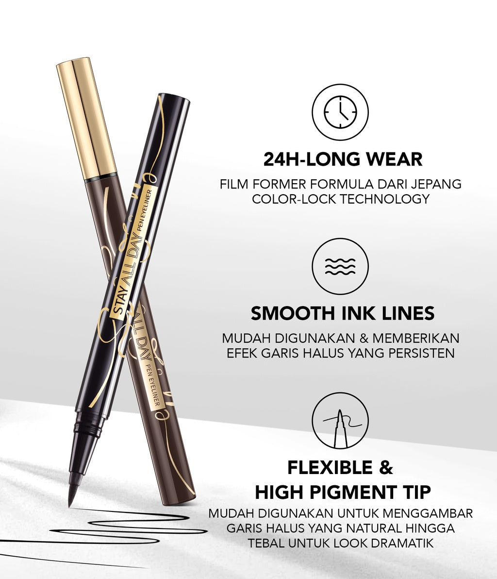 YOU Stay All Day Pen Eyeliner Waterproof Tahan Hingga 24 Jam Kosmetik Mata HItam