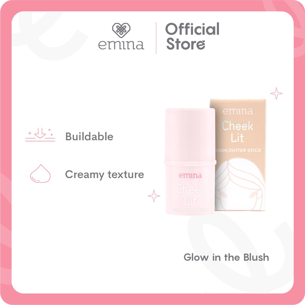 Emina Cheek Lit Highlighter Stick Nudetwinkle 7 g - Creamy to Powdery Texture, Non Greasy, Subtle Glow