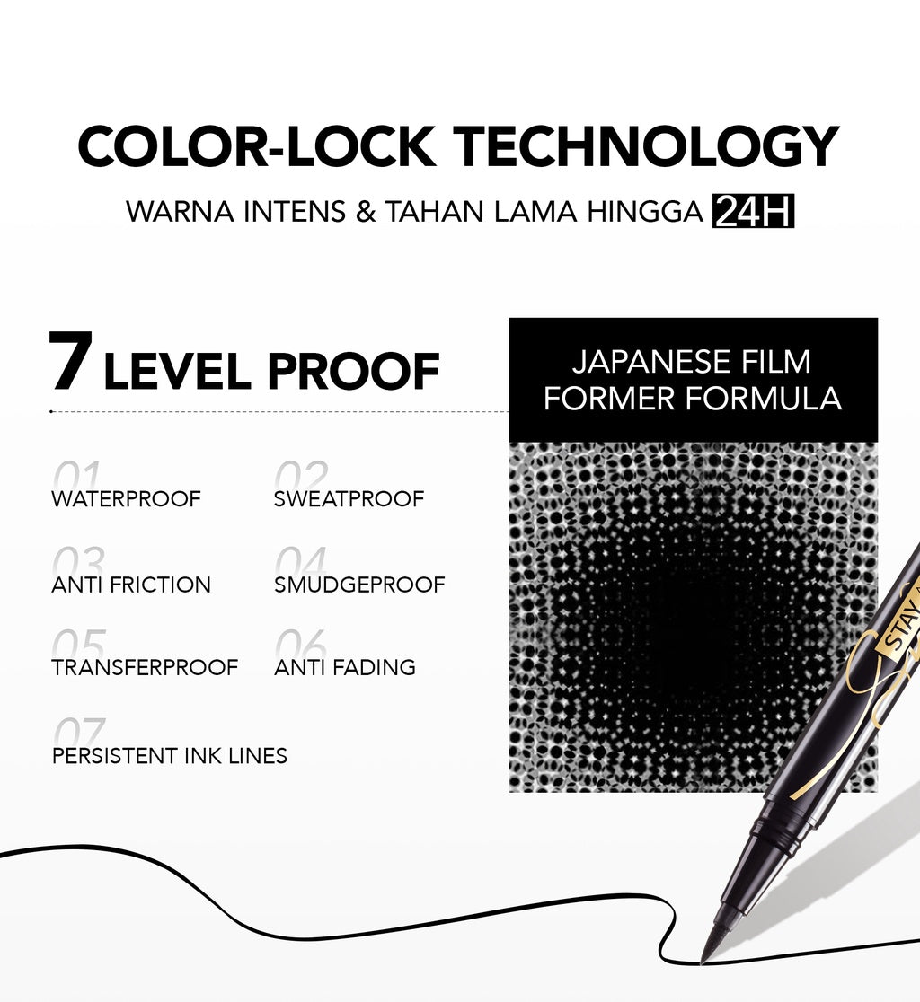 YOU Stay All Day Pen Eyeliner Waterproof Tahan Hingga 24 Jam Kosmetik Mata HItam
