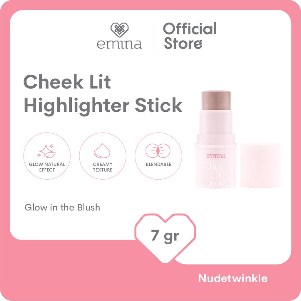 Emina Cheek Lit Highlighter Stick Nudetwinkle 7 g - Creamy to Powdery Texture, Non Greasy, Subtle Glow
