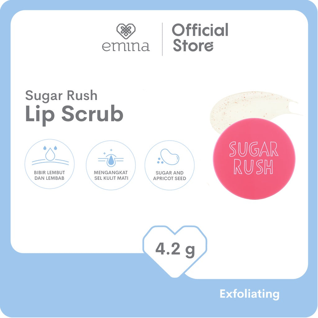 Emina Sugar Rush Lip Scrub 4.2 g - Scrub Eksfoliasi Bibir Melembabkan