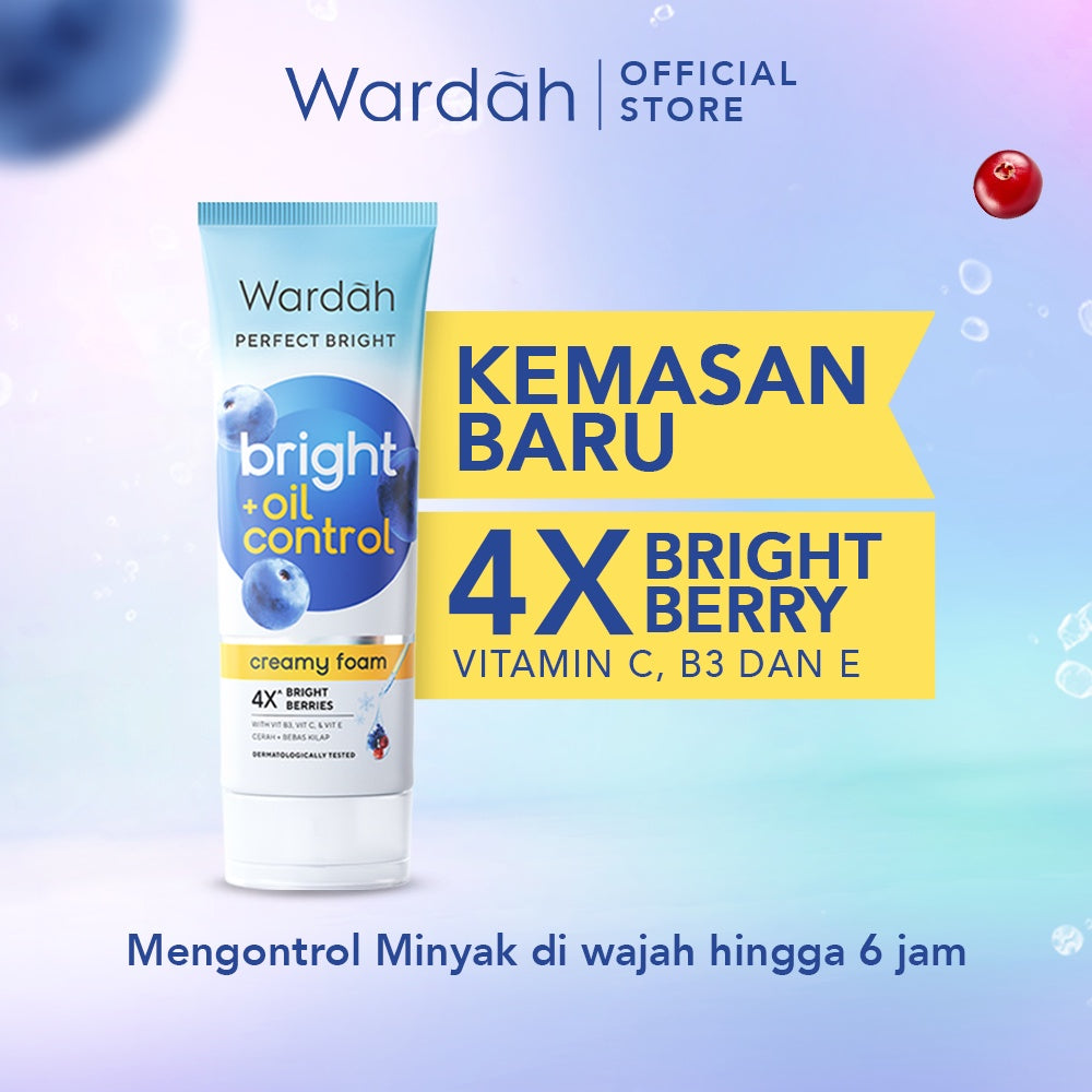 WARDAH Perfect Bright Creamy Foam Bright Oil Control Facial Wash Untuk Kulit Berminyak Mengontrol Produksi Minyak Hingga 12 Jam dan Membersihkan Kulit Tanpa Rasa Ketarik Cerah Sehat Bebas Kilap - Skincare