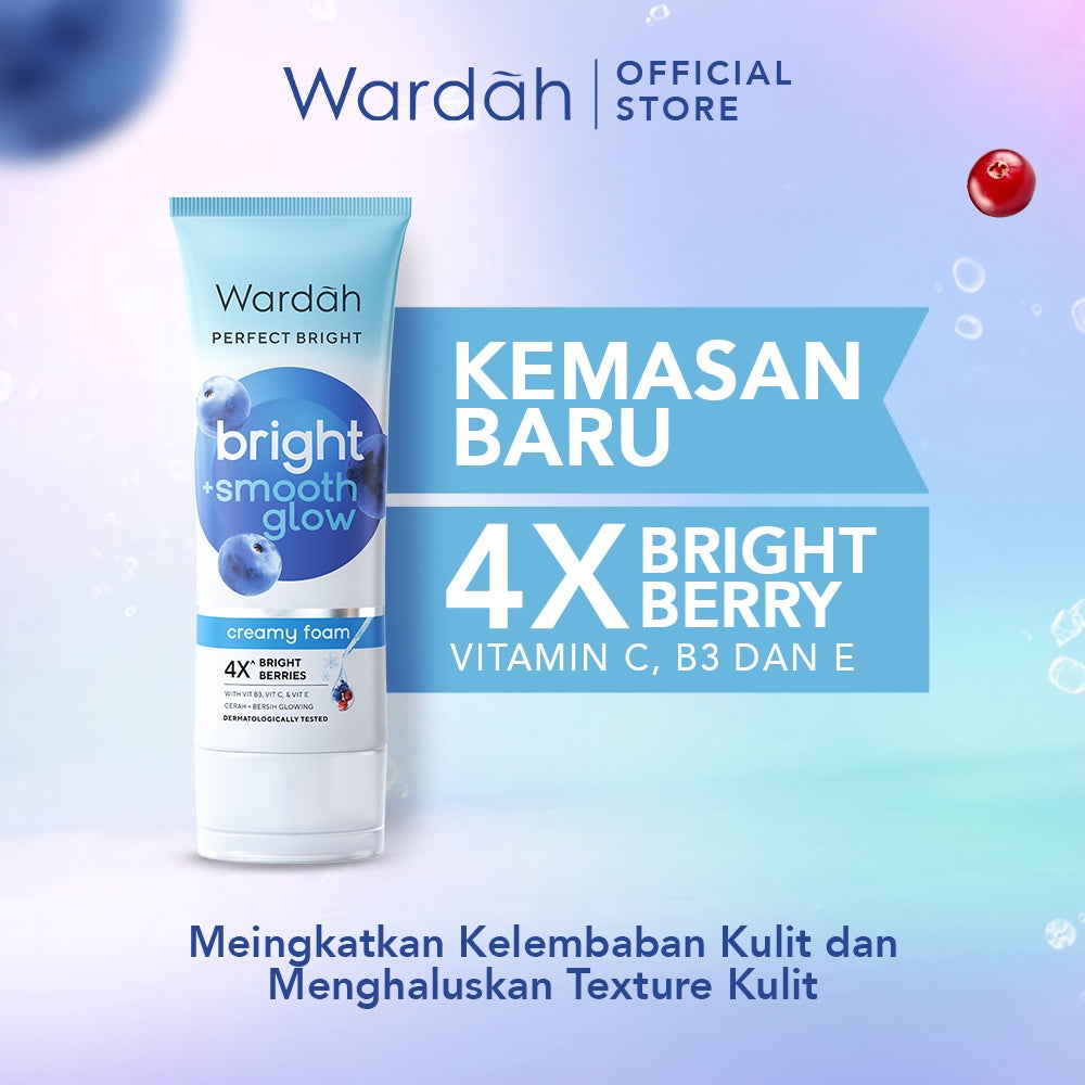WARDAH Perfect Bright Creamy Foam Brightening Smooth Glowing Facial Wash untuk Semua Jenis Kulit Terutama Kulit Kering Membersihkan dengan Lembut Cerah Sehat Glowing Lebih Kenyal Halus Skincare