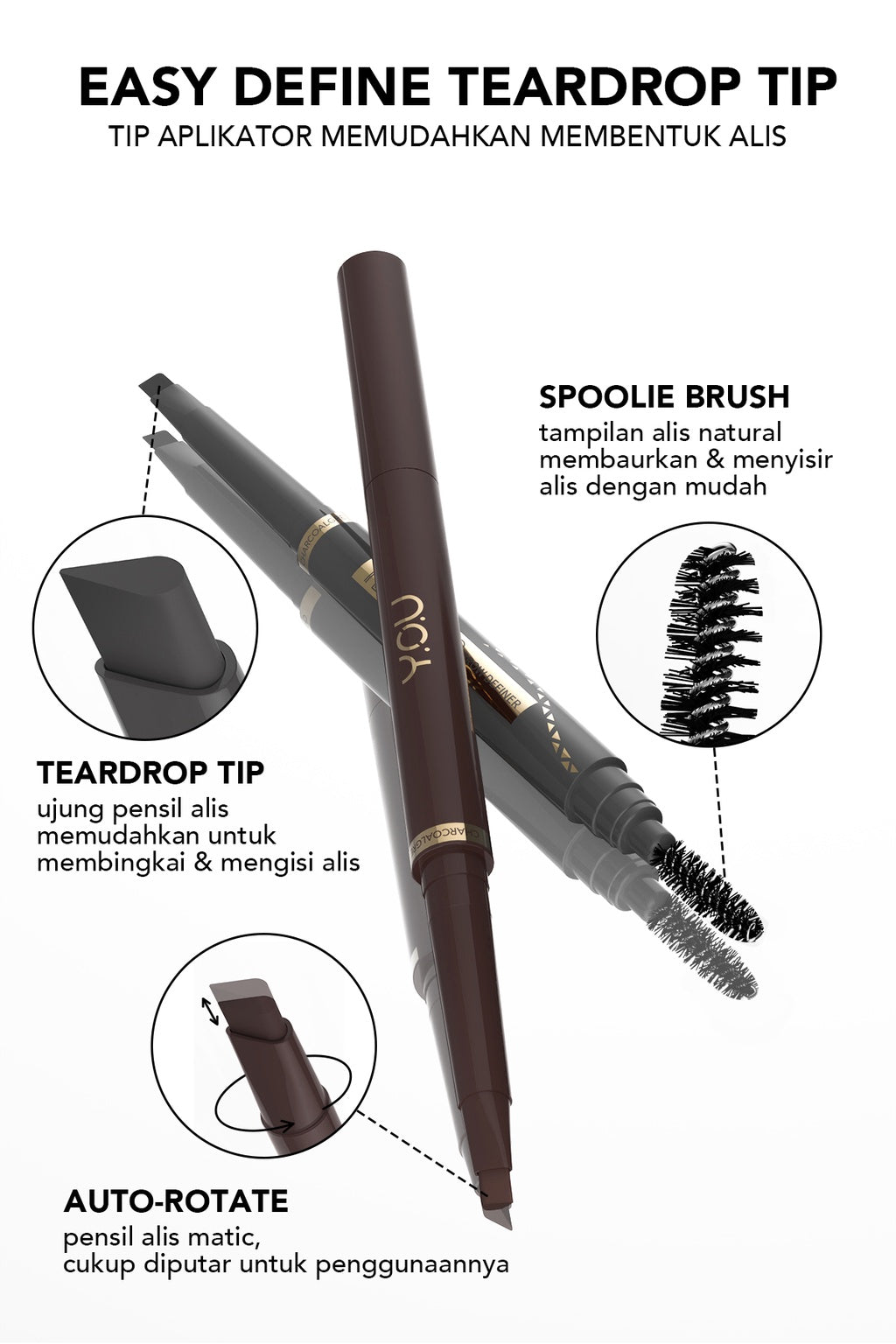 YOU Teardrop Brow Definer Pensil Alis Waterproof Pigmented Tahan Lama Makeup Mata