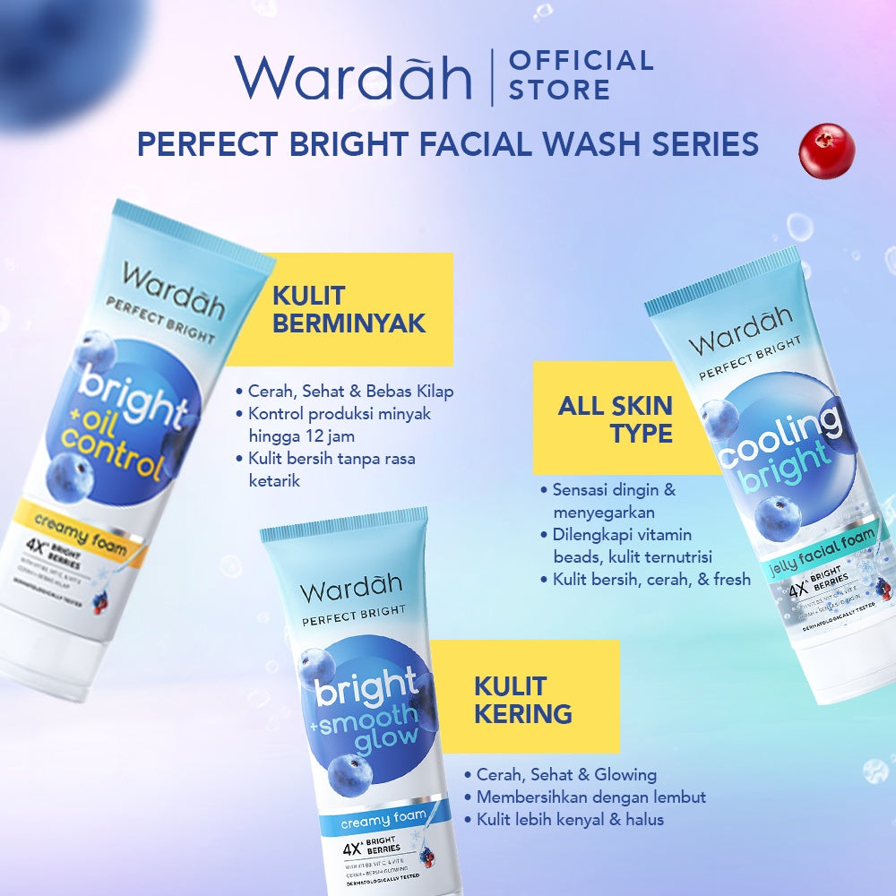 WARDAH Perfect Bright Cooling Bright Jelly Facial Foam 100 ml - Facial Wash untuk Semua Jenis Kulit - Sabun Cuci Muka dengan Sensasi Dingin untuk Mencerahkan dan Membantu Meratakan Warna - Kulit Bersih, Cerah, & Fresh - Skincare
