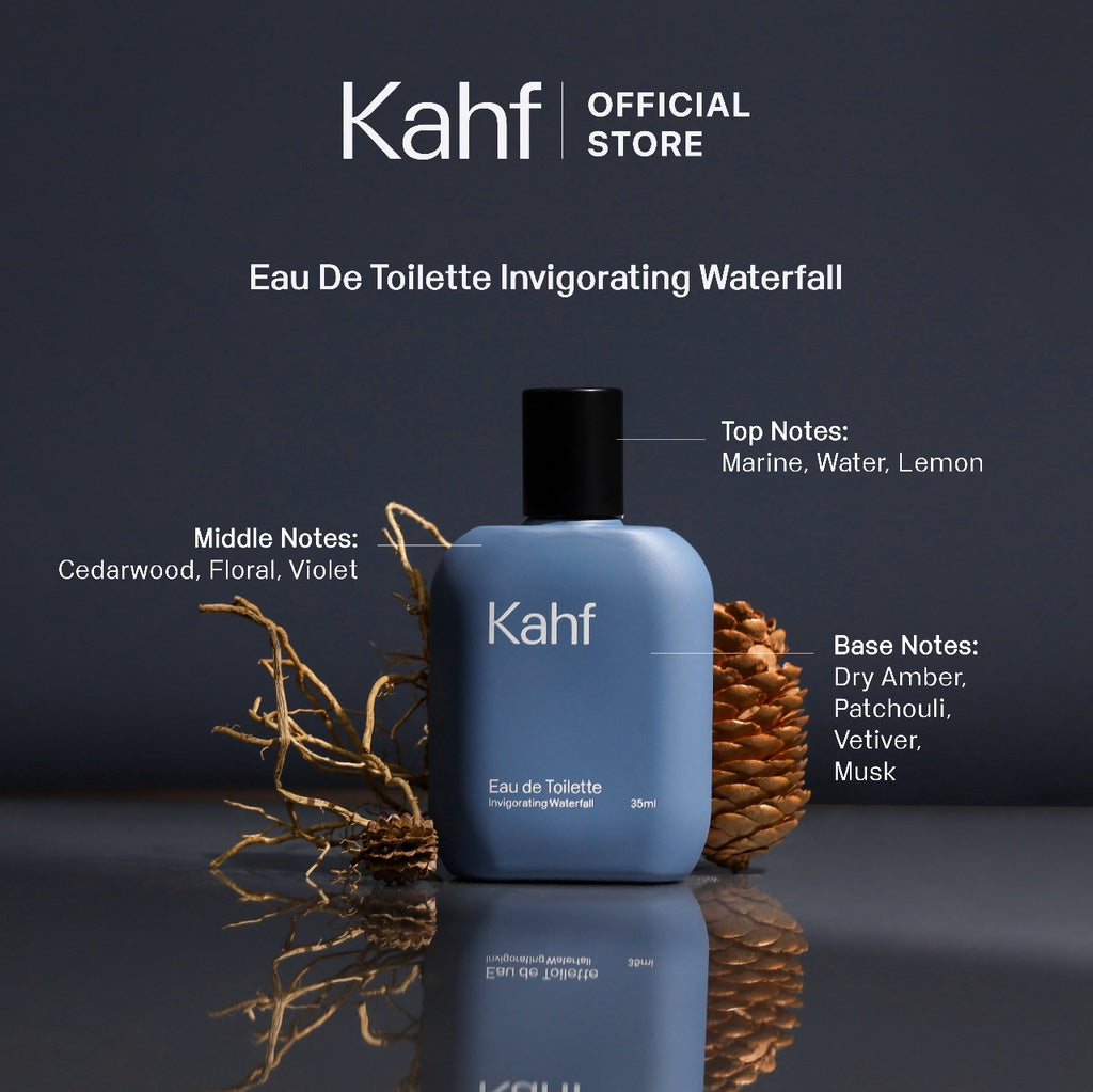 Kahf Invigorating Waterfall Eau De Toilette 35 ml Long-Lasting Fragrance (EDT) - Perfume Scent Inspired by Nature (Marine, Watery. Floral, Dry Amber)  - Wangi Tahan Lama - Masculine Scent 香水