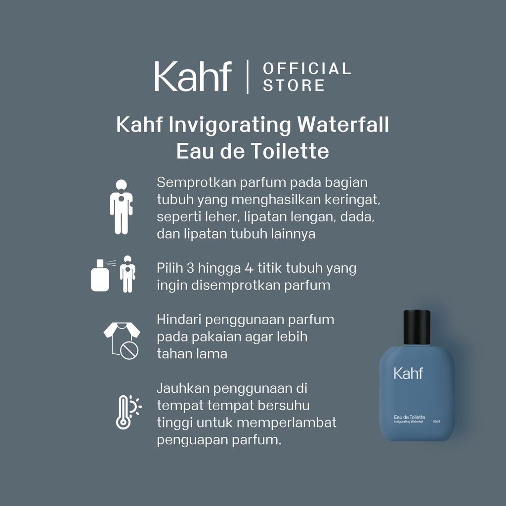 Kahf Invigorating Waterfall Eau De Toilette 35 ml Long-Lasting Fragrance (EDT) - Perfume Scent Inspired by Nature (Marine, Watery. Floral, Dry Amber)  - Wangi Tahan Lama - Masculine Scent 香水