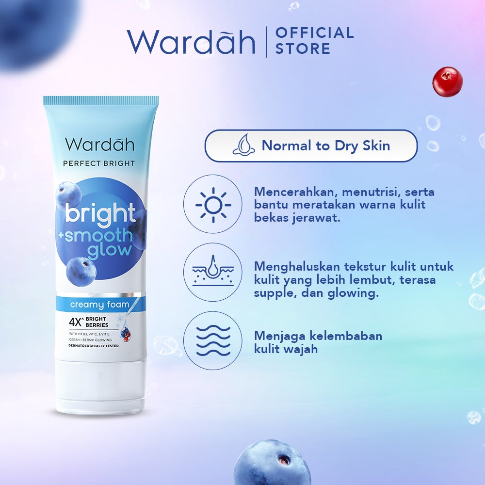 WARDAH Perfect Bright Creamy Foam Brightening Smooth Glowing Facial Wash untuk Semua Jenis Kulit Terutama Kulit Kering Membersihkan dengan Lembut Cerah Sehat Glowing Lebih Kenyal Halus Skincare