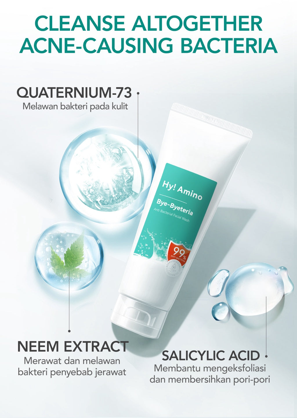 YOU Hy! Amino Bye-Byeteria Anti Bacterial Facial Wash Sabun Pembersih Wajah Hyaluronic Acid