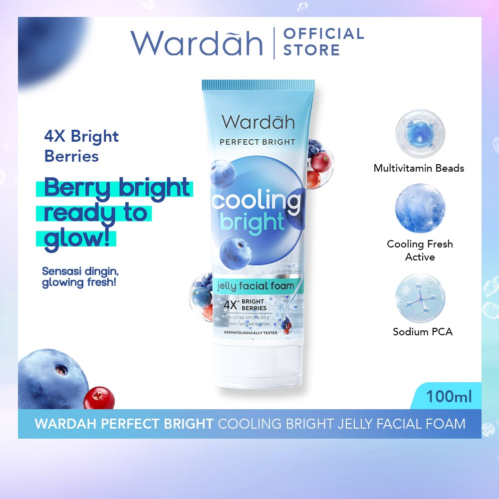 WARDAH Perfect Bright Cooling Bright Jelly Facial Foam 100 ml - Facial Wash untuk Semua Jenis Kulit - Sabun Cuci Muka dengan Sensasi Dingin untuk Mencerahkan dan Membantu Meratakan Warna - Kulit Bersih, Cerah, & Fresh - Skincare
