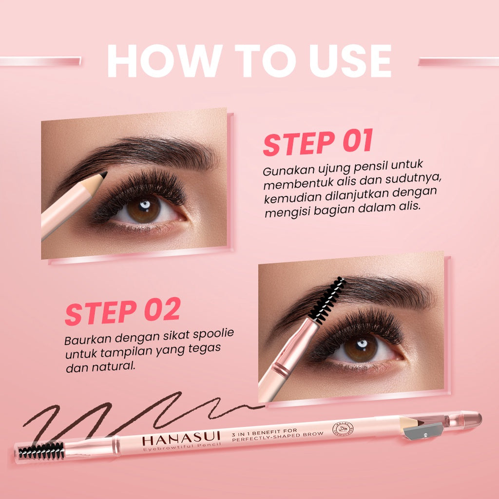 Hanasui Eyebrowtiful Pencil - 3 In 1 Eyebrow Pencil Waterproof 3 Varian Longlasting and Easy to Apply