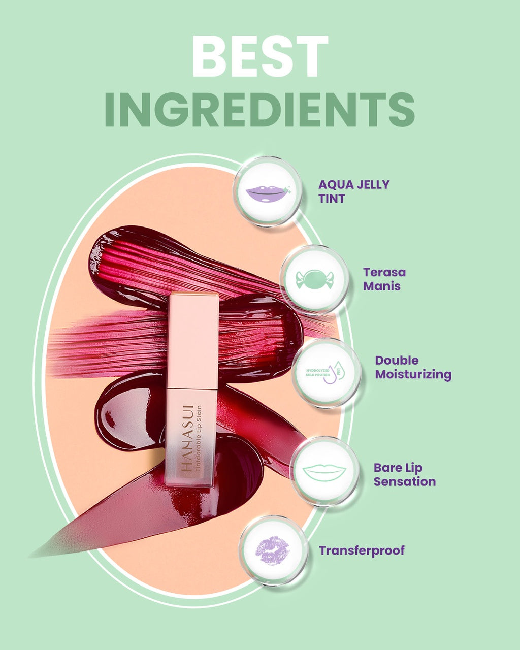 Hanasui Tintdorable Lip Stain - Lip Tint Melembapkan Transferproof Tahan Lama Natural Formula Ringan