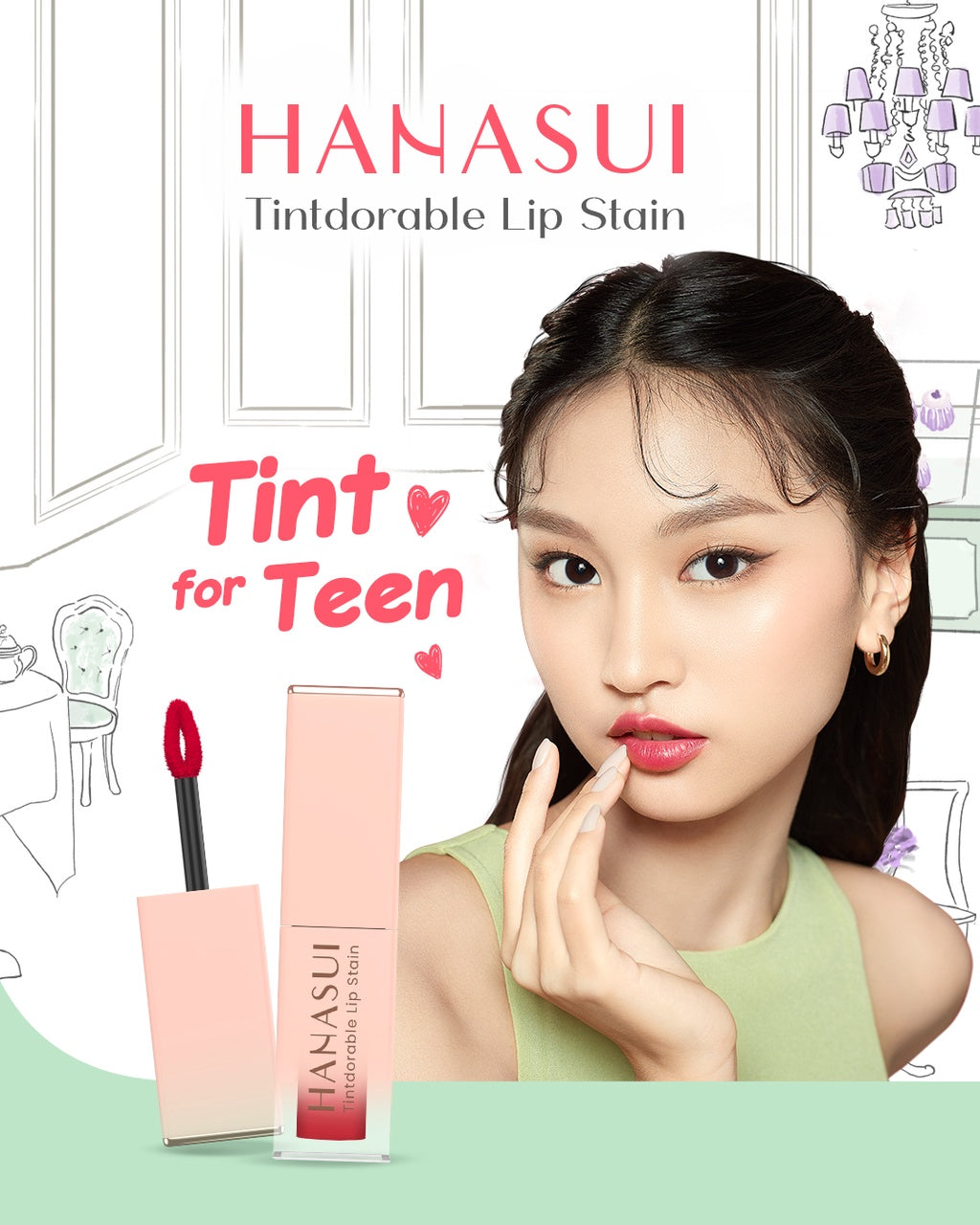 Hanasui Tintdorable Lip Stain - Lip Tint Melembapkan Transferproof Tahan Lama Natural Formula Ringan
