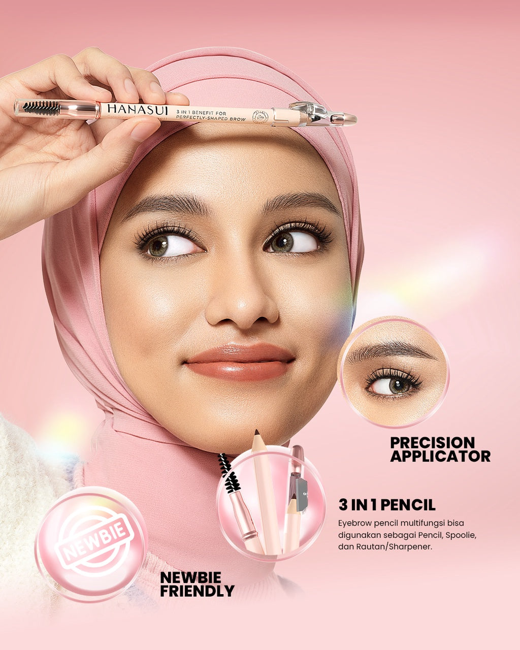 Hanasui Eyebrowtiful Pencil - 3 In 1 Eyebrow Pencil Waterproof 3 Varian Longlasting and Easy to Apply