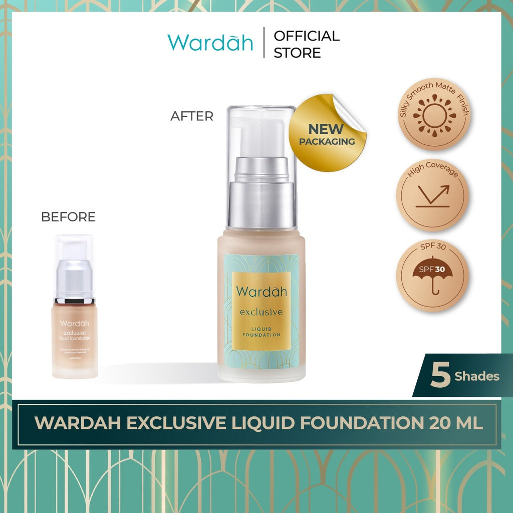 WARDAH Exclusive Liquid Foundation - Foundation Matte Yang Tahan Lama Hingga 8 Jam - Alas Bedak dengan SPF 30 - Hasil Akhir Flawless dan Smooth Matte - Makeup