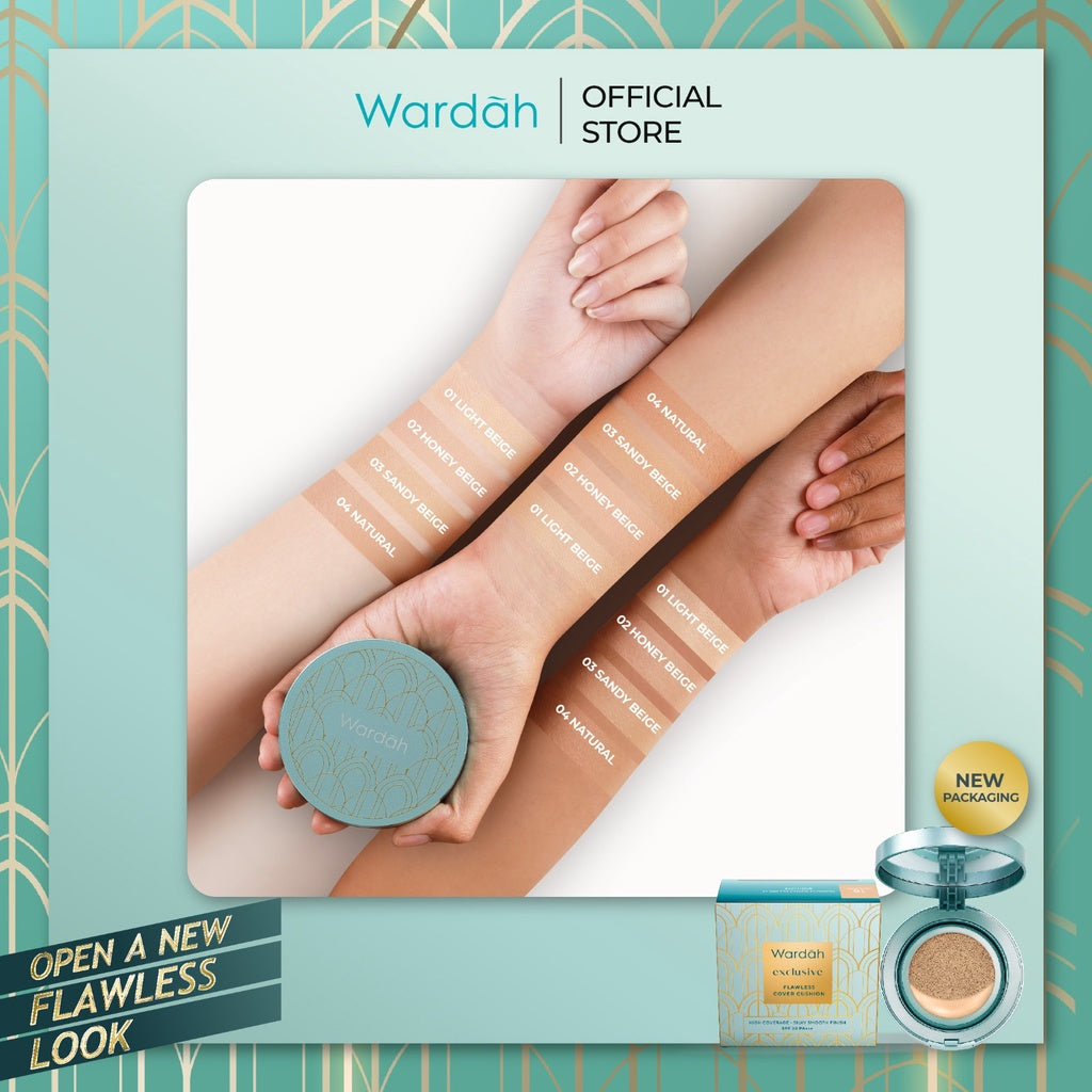WARDAH Exclusive Flawless Cover Cushion - Alas Bedak dengan Hasil Matte Flawless dan Tahan Lama Hingga 10 Jam - Dilengkapi SPF 30 PA+++ - Dapat Menutupi Bekas Jerawat - Makeup