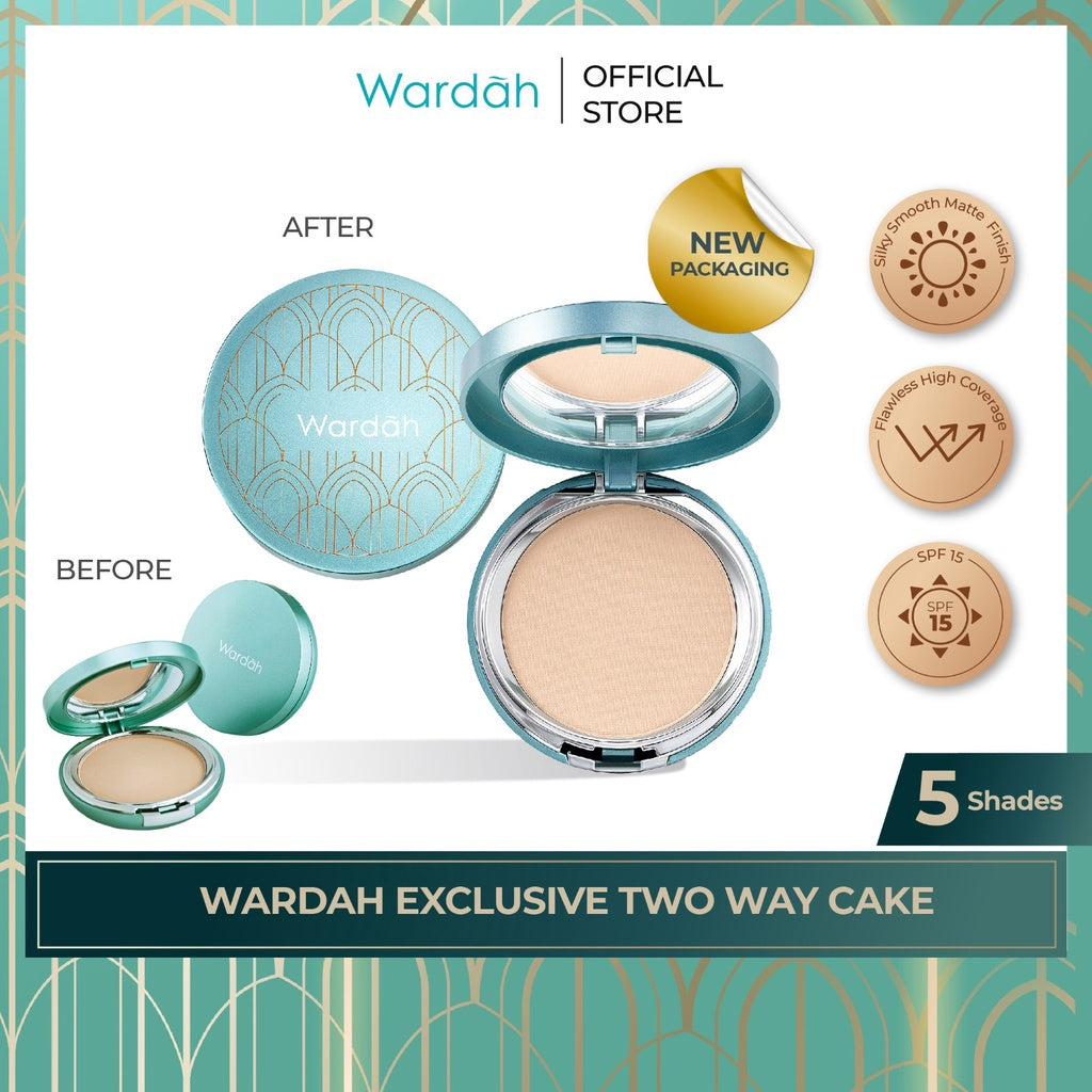 WARDAH Exclusive Two Way Cake - Bedak Dengan Tingkat Coverage Tinggi Yang Halus dan Tahan Lama - Long Lasting - Dilengkapi SPF 15 PA Hasil Akhir Natural Flawless-Makeup - Cocok Dipakai dengan Cushion