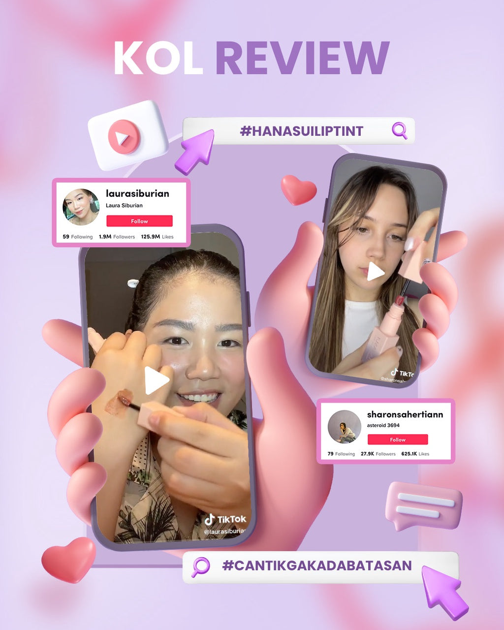 Hanasui Tintdorable Lip Stain - Lip Tint Melembapkan Transferproof Tahan Lama Natural Formula Ringan