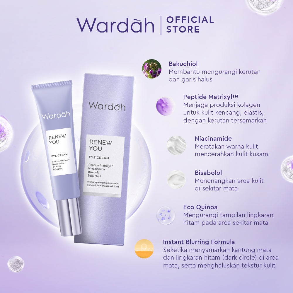 WARDAH Renew You Anti Aging Eye Cream 10 ml - Krim Mata Anti Aging dengan Apple PhytoCell Extrac - Skincare