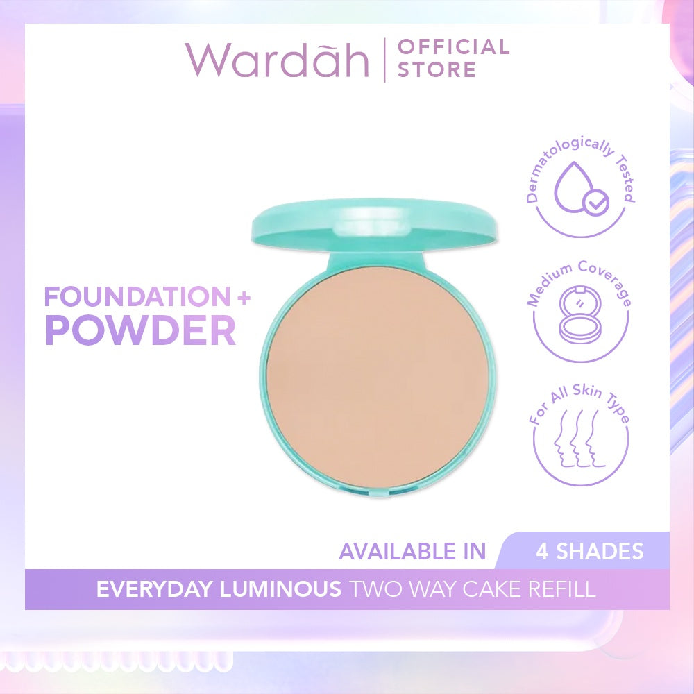WARDAH Everyday Luminous Two Way Cake Refill 10 g - Bedak Dengan Hasil Matte Yang Halus Ringan Dengan Kandungan Vit E - Oil Control dengan Hasil Akhir Natural - Makeup - Cocok Dipakai dengan Cushion