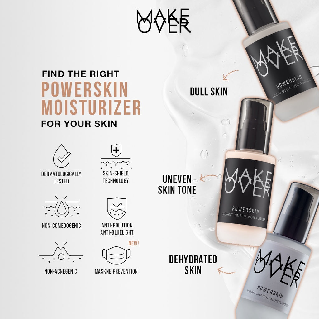 MAKE OVER Powerskin Water Charge Moisturizer - Hyaluronic Acid HA ringan lembab watery gampang cepat meresap base makeup kulit kenyal dalam 2 minggu cocok sebelum makeup tidak berwarna non-comedogenic
