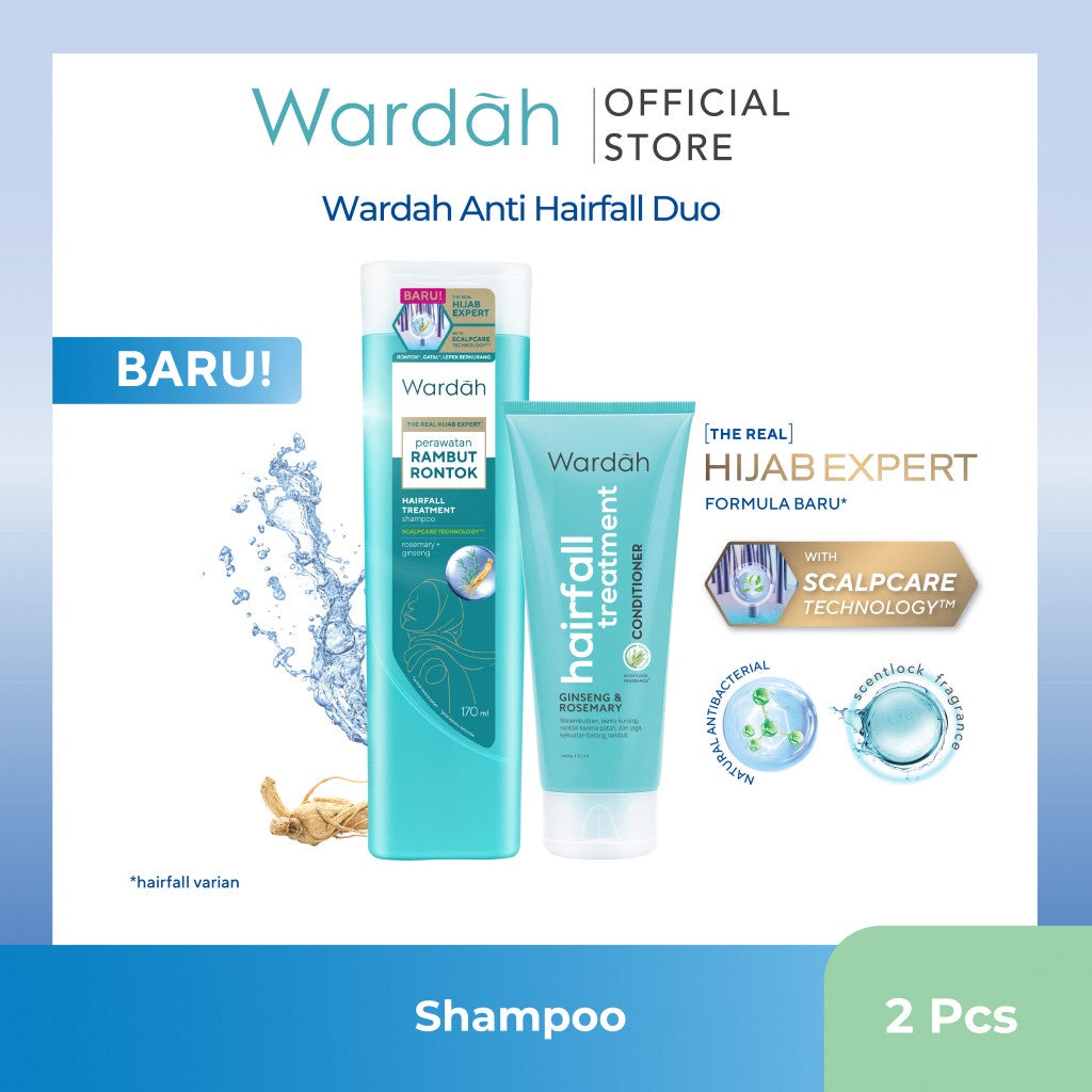 Wardah Nature Daily Paket Anti Hairfall Treatment - Shampoo 160 ml & Conditioner 170 ml - Mengandung ScentLock Fragrance - Wangi Tahan Lama Tidak Bau Apek