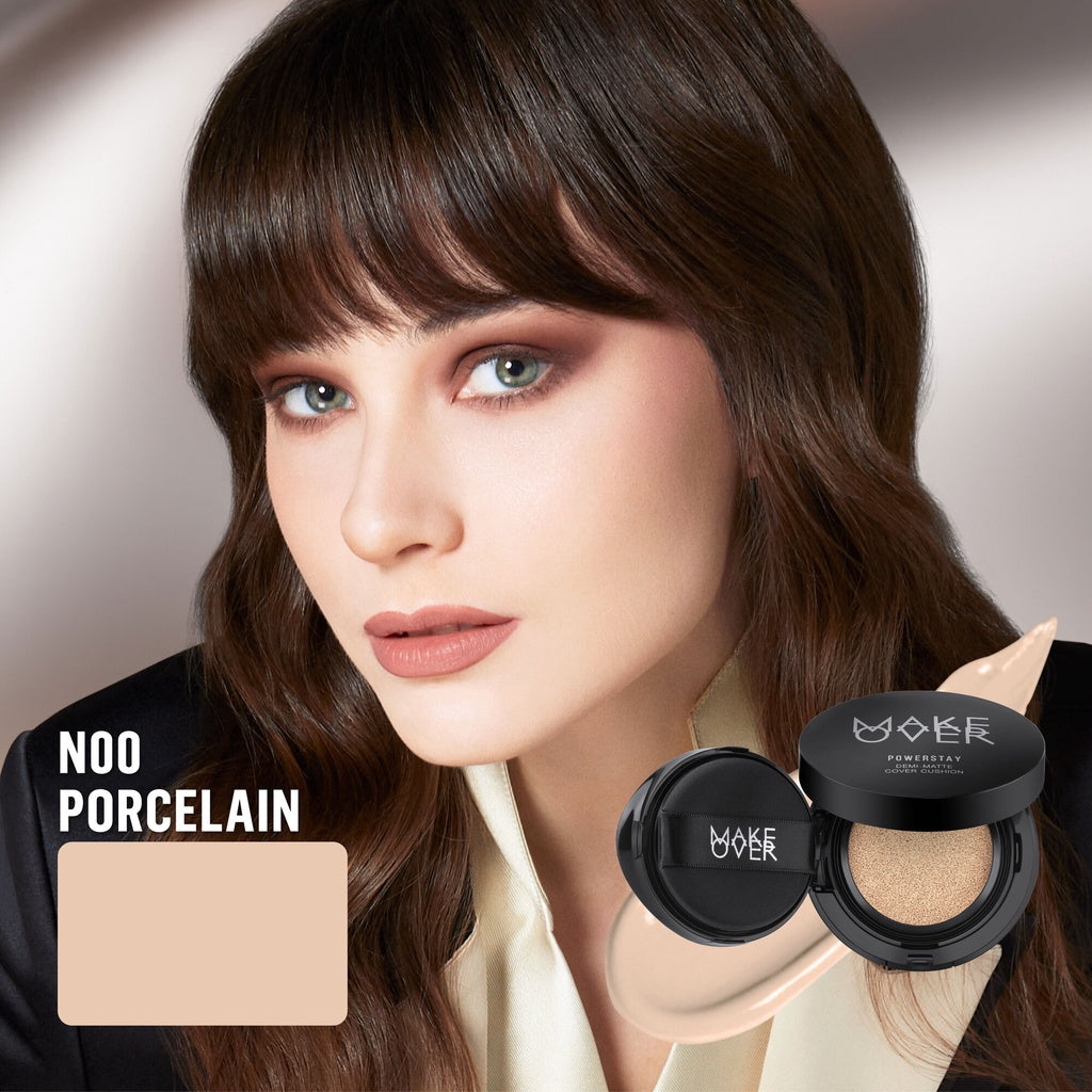 MAKE OVER Powerstay Demi-Matte Cover Cushion - Cushion Matte High Coverage Foundation Compact Ringan Oil Control Make Up Wajah Tahan Lama 24 Jam Non-Comedogenic BEST SELLER Concealer Make Up