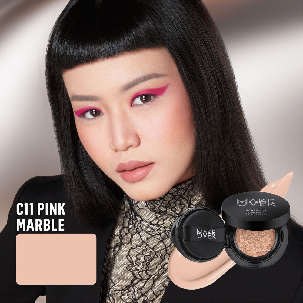 MAKE OVER Powerstay Demi-Matte Cover Cushion - Cushion Matte High Coverage Foundation Compact Ringan Oil Control Make Up Wajah Tahan Lama 24 Jam Non-Comedogenic BEST SELLER Concealer Make Up