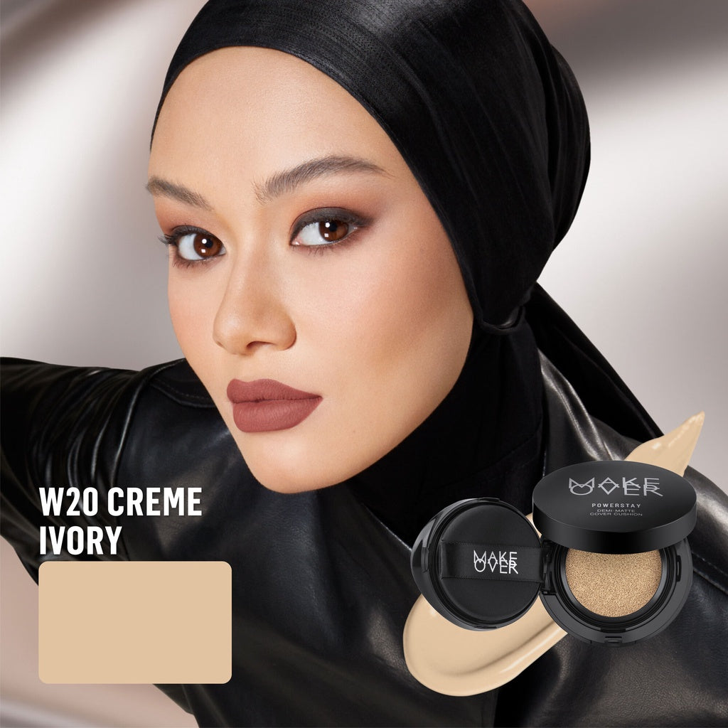 MAKE OVER Powerstay Demi-Matte Cover Cushion - Cushion Matte High Coverage Foundation Compact Ringan Oil Control Make Up Wajah Tahan Lama 24 Jam Non-Comedogenic BEST SELLER Concealer Make Up