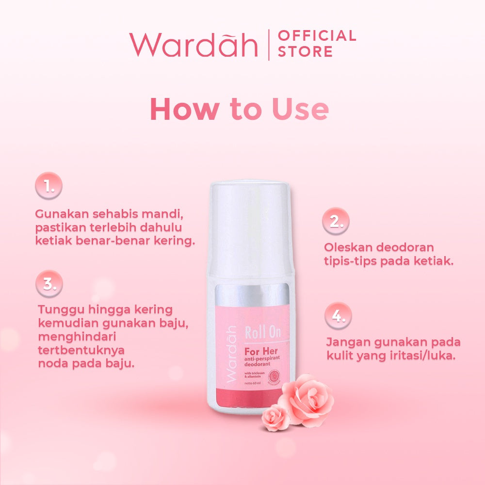 Wardah Roll On For Her 60 ml - Deodoran Halal Non Alkohol yang Mampu Mencegah Bau Badan Seharian - Nyaman di Kulit, Tidak Lengket dan Cepat Kering