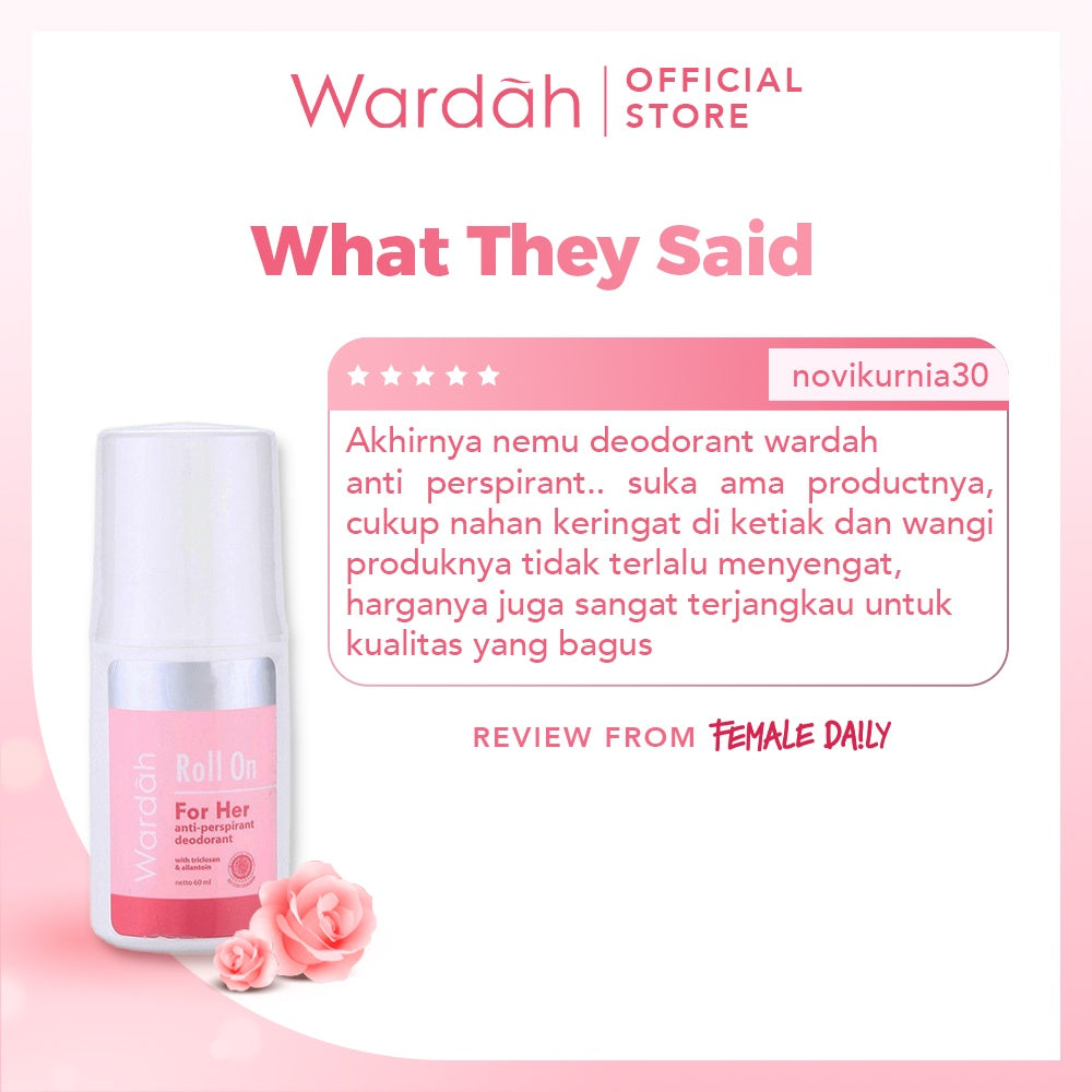 Wardah Roll On For Her 60 ml - Deodoran Halal Non Alkohol yang Mampu Mencegah Bau Badan Seharian - Nyaman di Kulit, Tidak Lengket dan Cepat Kering