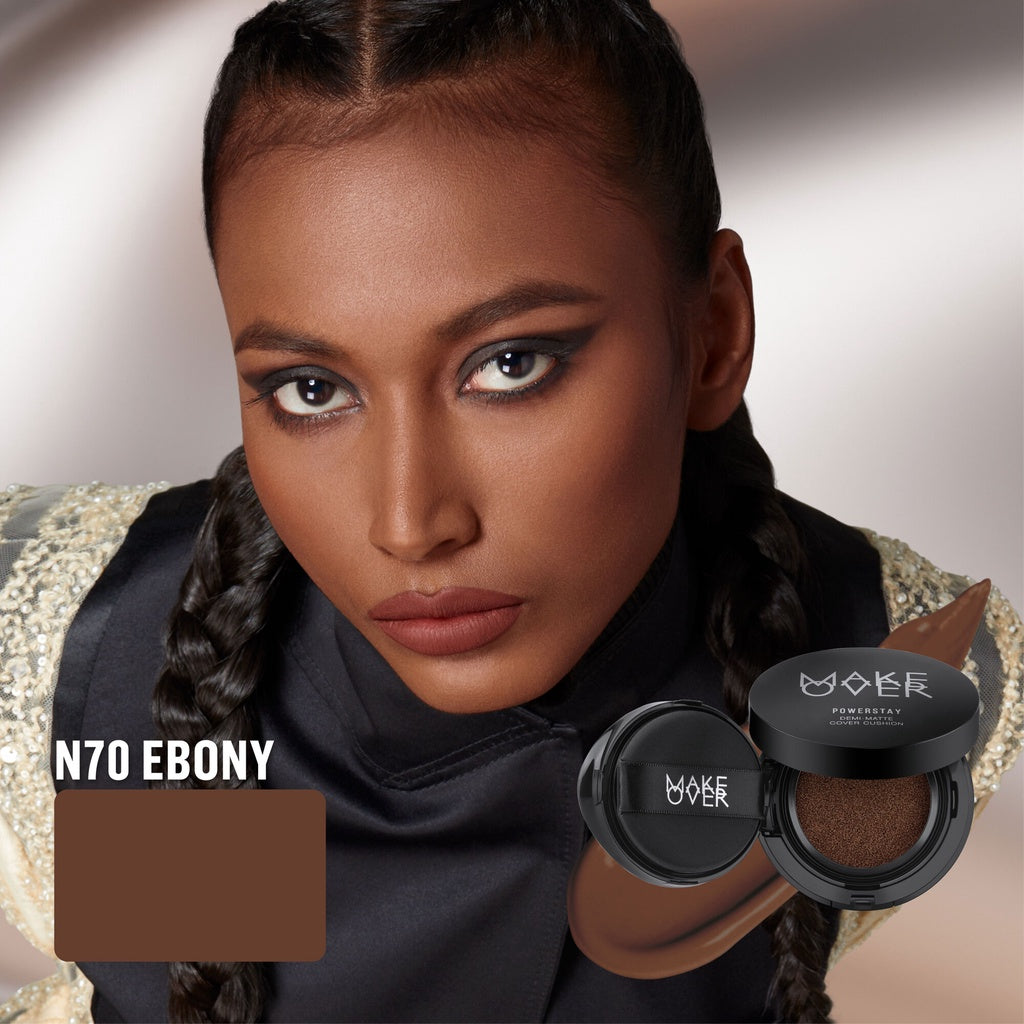 MAKE OVER Powerstay Demi-Matte Cover Cushion - Cushion Matte High Coverage Foundation Compact Ringan Oil Control Make Up Wajah Tahan Lama 24 Jam Non-Comedogenic BEST SELLER Concealer Make Up